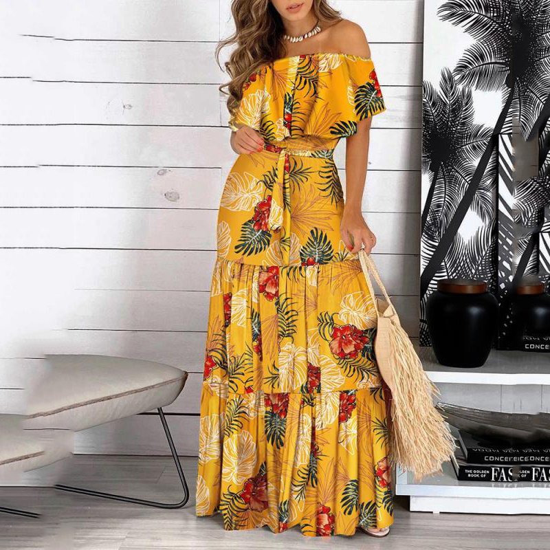 2021 New Fashion Leopard Robe Print Long Dress Ruffle Maxi Sundress Bohemian Women Summer Sexy Casual Elegant Strapless Vestidos 3 2021 New Fashion Leopard Robe Print Long Dress Ruffle Maxi Sundress Bohemian Women Summer Sexy Casual Elegant Strapless Vestidos 3