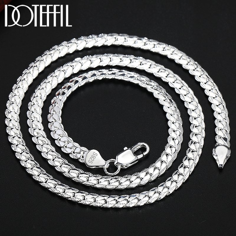 DOTEFFIL 925 Sterling Silver 8/16/18/20/22/24 Inch 6mm Side Chain Necklace Bracelet For Woman Men Fashion Charm Wedding Jewelry 5 DOTEFFIL 925 Sterling Silver 8/16/18/20/22/24 Inch 6mm Side Chain Necklace Bracelet For Woman Men Fashion Charm Wedding Jewelry 5