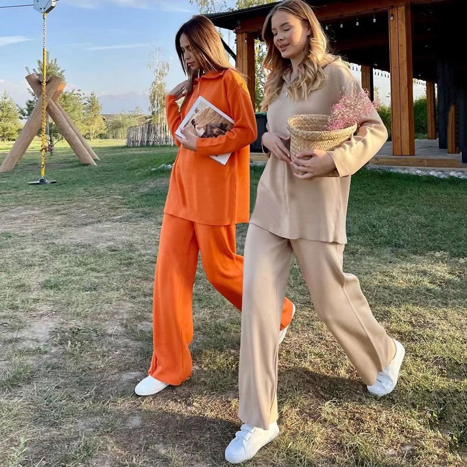 Free Shipping Casual Autumn Loose Knit Sweater Set Fashion Zip Lapel Long Sleeve Pullover Sweater & Straight Pants Two-piece Set 3 Free Shipping Casual Autumn Loose Knit Sweater Set Fashion Zip Lapel Long Sleeve Pullover Sweater & Straight Pants Two-piece Set 3